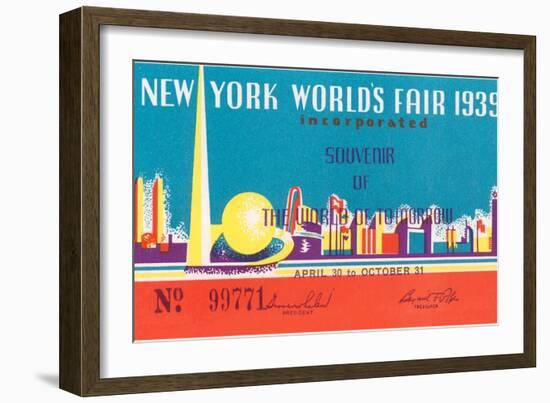 Souvenir Ticket to New York World's Fair, 1939-null-Framed Art Print