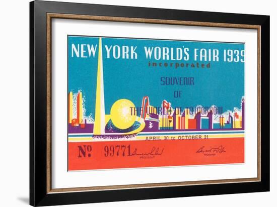 Souvenir Ticket to New York World's Fair, 1939-null-Framed Art Print