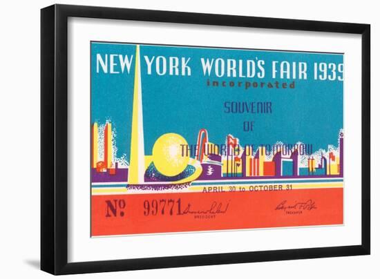 Souvenir Ticket to New York World's Fair, 1939-null-Framed Art Print