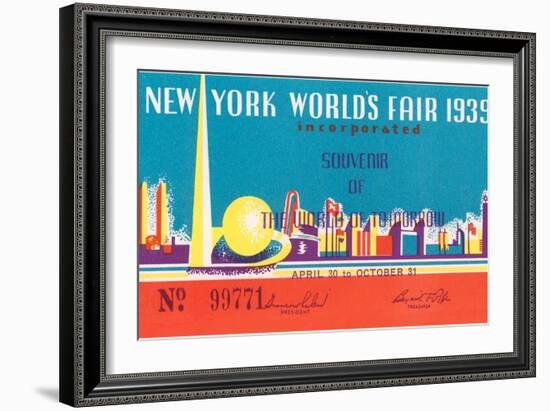 Souvenir Ticket to New York World's Fair, 1939-null-Framed Art Print