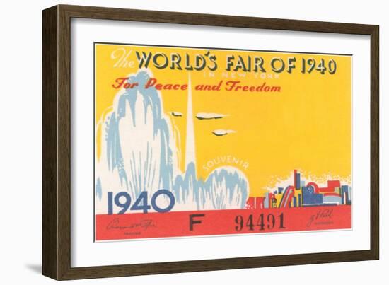 Souvenir Ticket to New York World's Fair, 1940-null-Framed Art Print