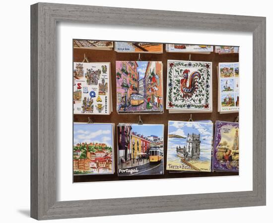 Souvenir Tiles in Shop Display, Lisbon, Portugal, Europe-Vincenzo Lombardo-Framed Photographic Print