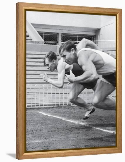 Soviet Athletes Boris Tokarev and Vladimir Suharev Practicing for the Russian Olympics-Lisa Larsen-Framed Premier Image Canvas