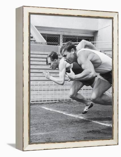 Soviet Athletes Boris Tokarev and Vladimir Suharev Practicing for the Russian Olympics-Lisa Larsen-Framed Premier Image Canvas