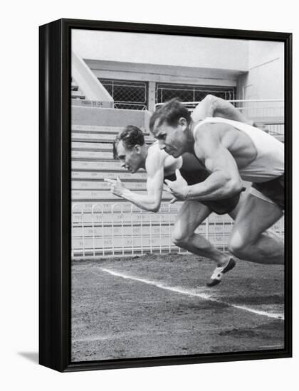 Soviet Athletes Boris Tokarev and Vladimir Suharev Practicing for the Russian Olympics-Lisa Larsen-Framed Premier Image Canvas