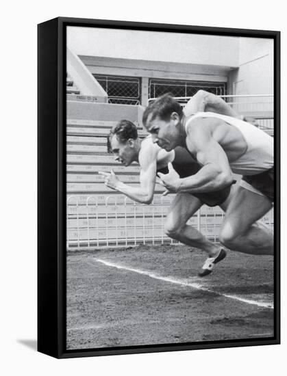 Soviet Athletes Boris Tokarev and Vladimir Suharev Practicing for the Russian Olympics-Lisa Larsen-Framed Premier Image Canvas