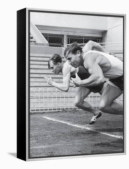 Soviet Athletes Boris Tokarev and Vladimir Suharev Practicing for the Russian Olympics-Lisa Larsen-Framed Premier Image Canvas