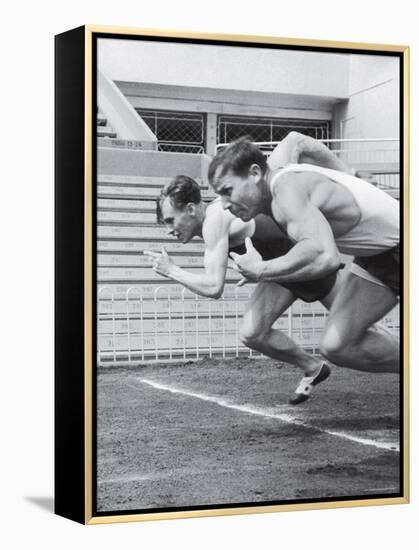 Soviet Athletes Boris Tokarev and Vladimir Suharev Practicing for the Russian Olympics-Lisa Larsen-Framed Premier Image Canvas