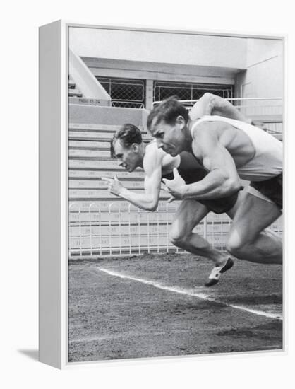 Soviet Athletes Boris Tokarev and Vladimir Suharev Practicing for the Russian Olympics-Lisa Larsen-Framed Premier Image Canvas