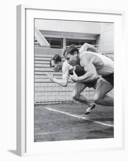 Soviet Athletes Boris Tokarev and Vladimir Suharev Practicing for the Russian Olympics-Lisa Larsen-Framed Premium Photographic Print