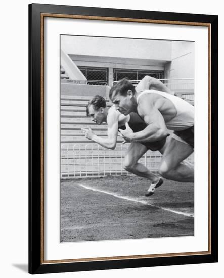 Soviet Athletes Boris Tokarev and Vladimir Suharev Practicing for the Russian Olympics-Lisa Larsen-Framed Premium Photographic Print