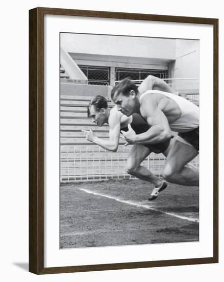 Soviet Athletes Boris Tokarev and Vladimir Suharev Practicing for the Russian Olympics-Lisa Larsen-Framed Premium Photographic Print