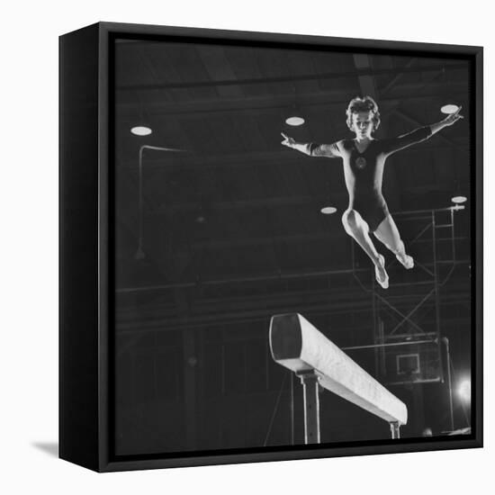 Soviet Gymnast Larisa Latnina in US Soviet Meet at West Chester State Teachers' College-George Silk-Framed Premier Image Canvas