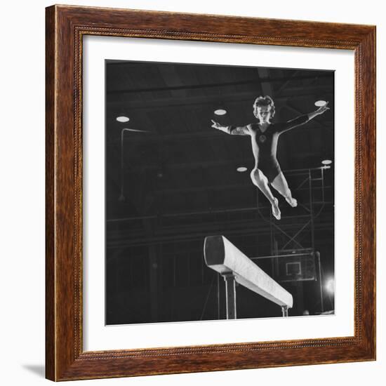 Soviet Gymnast Larisa Latnina in US Soviet Meet at West Chester State Teachers' College-George Silk-Framed Photographic Print