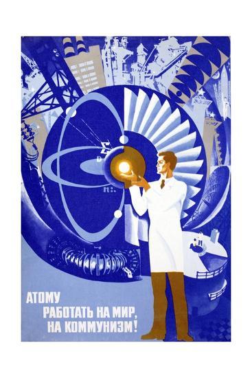 soviet poster celebrating atom giclee print by art com