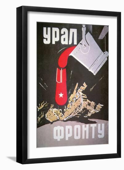 Soviet Poster Demonstrating How Increased War Production Will Crush the Germans, 1940S-null-Framed Giclee Print