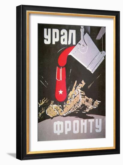 Soviet Poster Demonstrating How Increased War Production Will Crush the Germans, 1940S-null-Framed Giclee Print