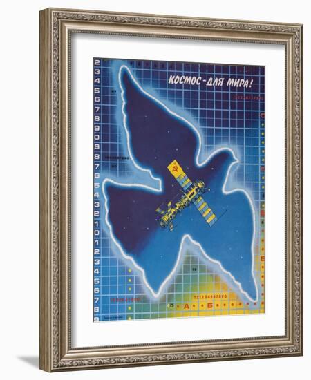 Soviet Poster with Dove and Mir Space Station-null-Framed Giclee Print