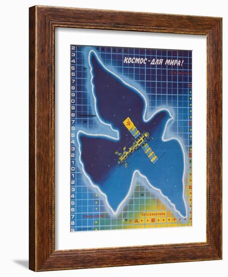 Soviet Poster with Dove and Mir Space Station-null-Framed Giclee Print