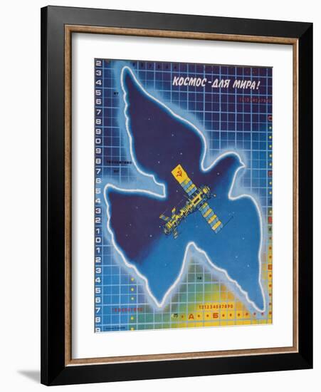 Soviet Poster with Dove and Mir Space Station-null-Framed Giclee Print