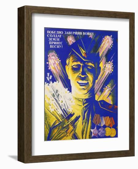 Soviet Poster with World War II Soldier-null-Framed Giclee Print