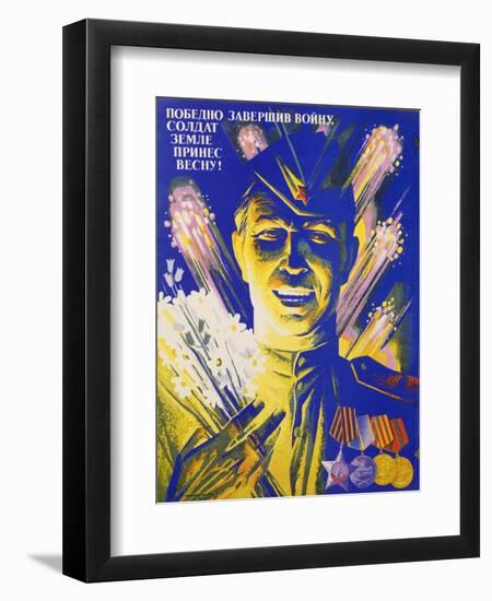 Soviet Poster with World War II Soldier-null-Framed Giclee Print