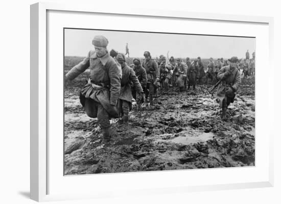 Soviet (Russian) Soldiers Marching Through a Muddy Field Near Odessa, Ca. 1944-Georgi Zelma-Framed Photo