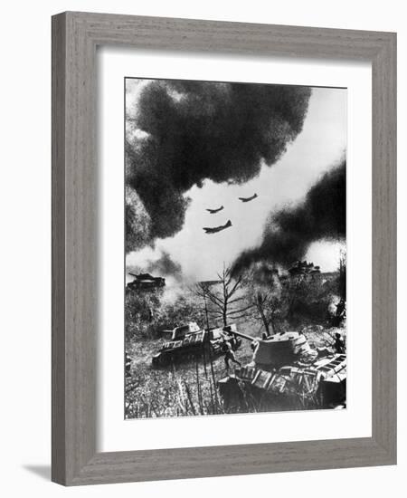 Soviet Tanks and Aircraft Launching an Attack, Russia, 1943-null-Framed Giclee Print