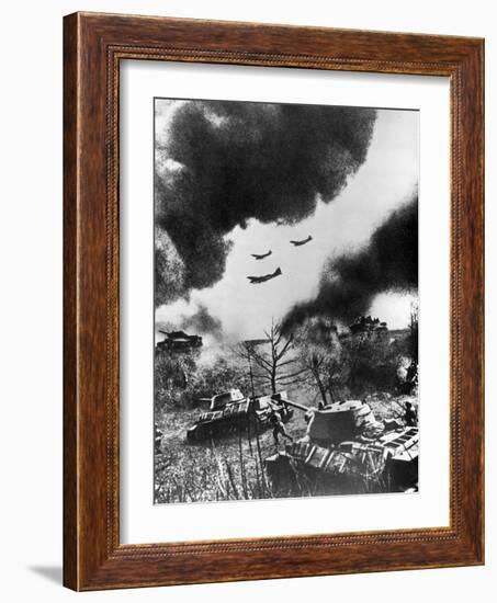 Soviet Tanks and Aircraft Launching an Attack, Russia, 1943-null-Framed Giclee Print