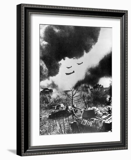 Soviet Tanks and Aircraft Launching an Attack, Russia, 1943-null-Framed Giclee Print