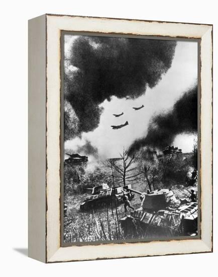 Soviet Tanks and Aircraft Launching an Attack, Russia, 1943-null-Framed Premier Image Canvas