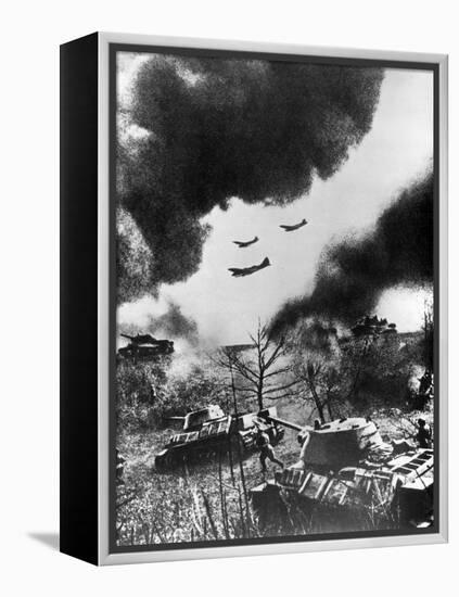 Soviet Tanks and Aircraft Launching an Attack, Russia, 1943-null-Framed Premier Image Canvas