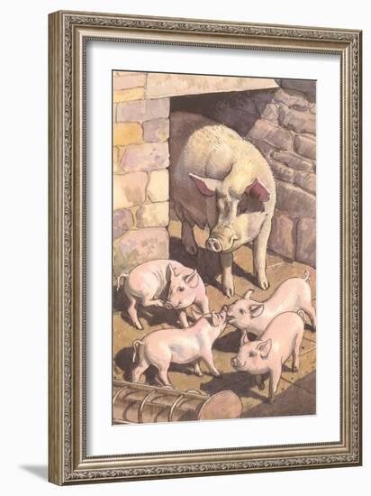 Sow and Piglets-null-Framed Art Print