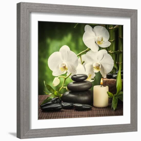 Spa Concept with Zen Basalt Stones and Orchid-scorpp-Framed Photographic Print