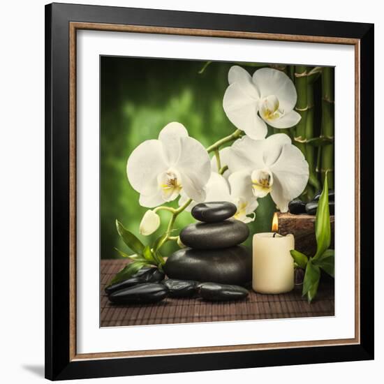 Spa Concept with Zen Basalt Stones and Orchid-scorpp-Framed Photographic Print