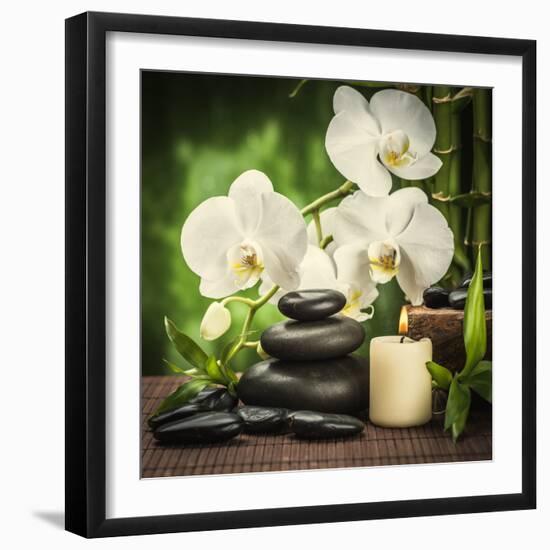 Spa Concept with Zen Basalt Stones and Orchid-scorpp-Framed Photographic Print