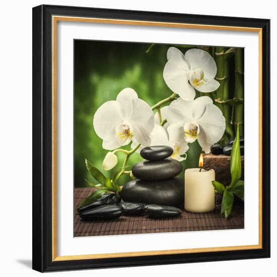 Spa Concept with Zen Basalt Stones and Orchid-scorpp-Framed Photographic Print