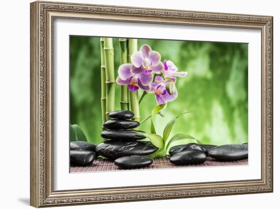 Spa Concept with Zen Basalt Stones ,Orchid and Bamboo-scorpp-Framed Photographic Print