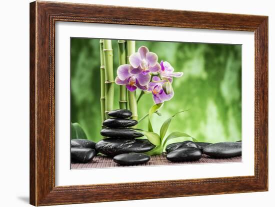 Spa Concept with Zen Basalt Stones ,Orchid and Bamboo-scorpp-Framed Photographic Print