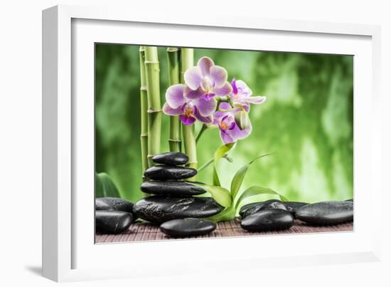 Spa Concept with Zen Basalt Stones ,Orchid and Bamboo-scorpp-Framed Photographic Print