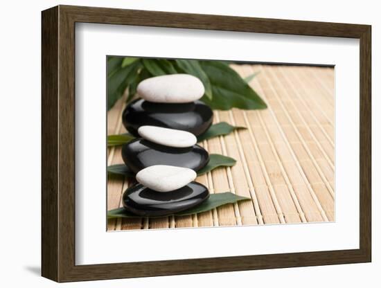 Spa Concept With Zen Stones And Leaves-alekleks-Framed Photographic Print