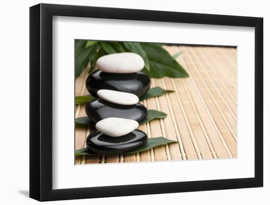 Spa Concept With Zen Stones And Leaves-alekleks-Framed Photographic Print