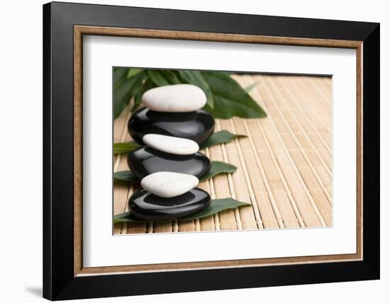 Spa Concept With Zen Stones And Leaves-alekleks-Framed Photographic Print