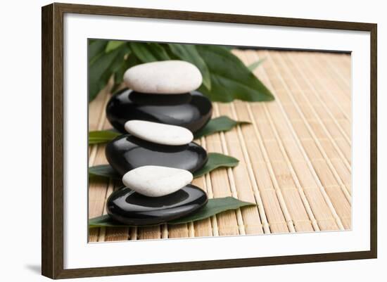 Spa Concept With Zen Stones And Leaves-alekleks-Framed Photographic Print