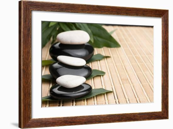 Spa Concept With Zen Stones And Leaves-alekleks-Framed Photographic Print