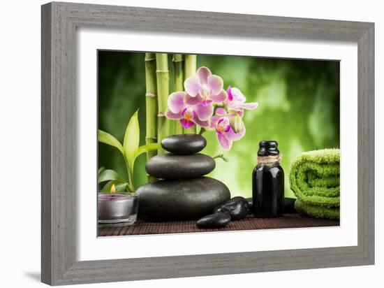 Spa Concept Zen Basalt Stones ,Orchid and Candle-scorpp-Framed Photographic Print