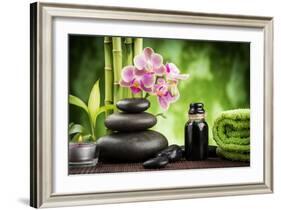 Spa Concept Zen Basalt Stones ,Orchid and Candle-scorpp-Framed Photographic Print