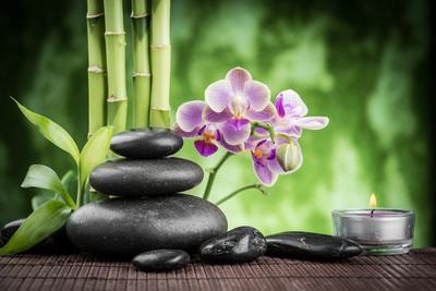 'Spa Concept Zen Basalt Stones ,Orchid and Candle' Photographic Print -  scorpp | Art.com
