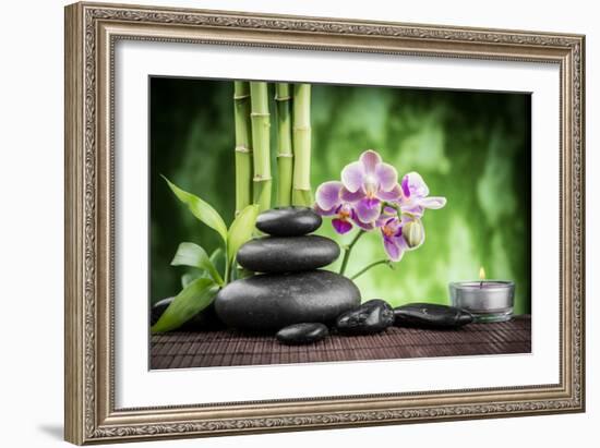 Spa Concept Zen Basalt Stones ,Orchid and Candle-scorpp-Framed Photographic Print