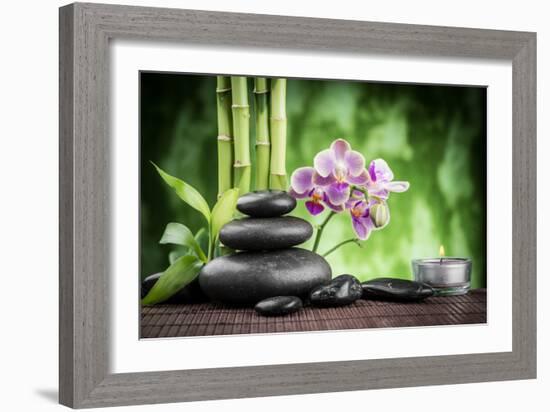 Spa Concept Zen Basalt Stones ,Orchid and Candle-scorpp-Framed Photographic Print